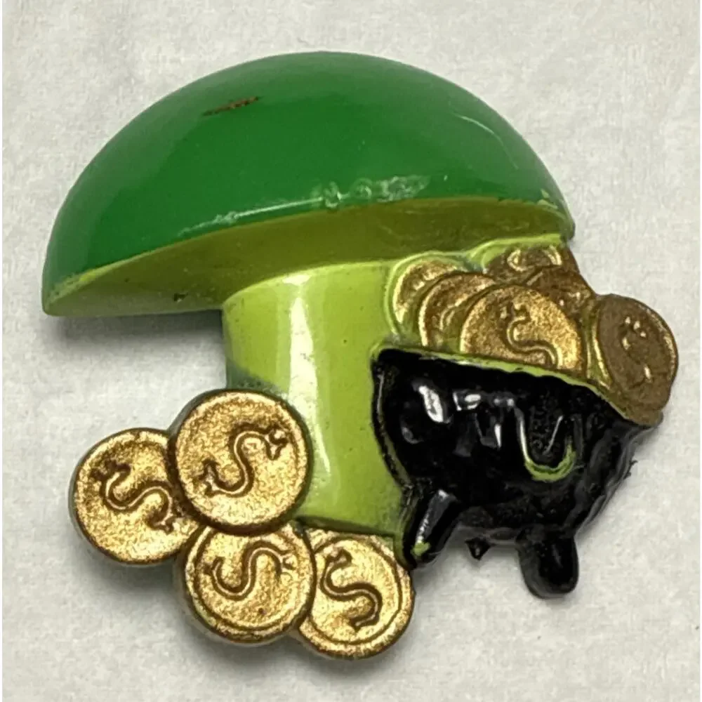 Vintage St. Patrick's Day Mushroom and Pot of Gold Holiday Brooch‎ PB146